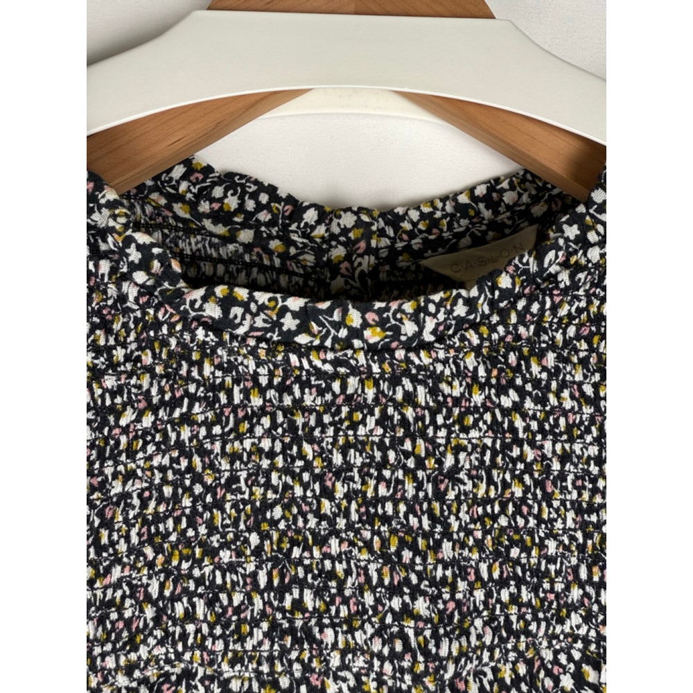 Women's CASLON Smocked Floral Print Sleeveless Top Black/White Size XL - Picture 3 of 8
